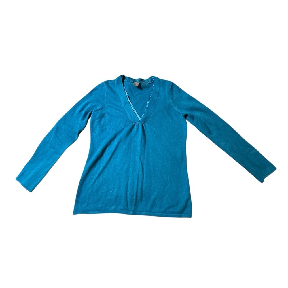 Ann Taylor Sweater Pullover V-neck Large Blue